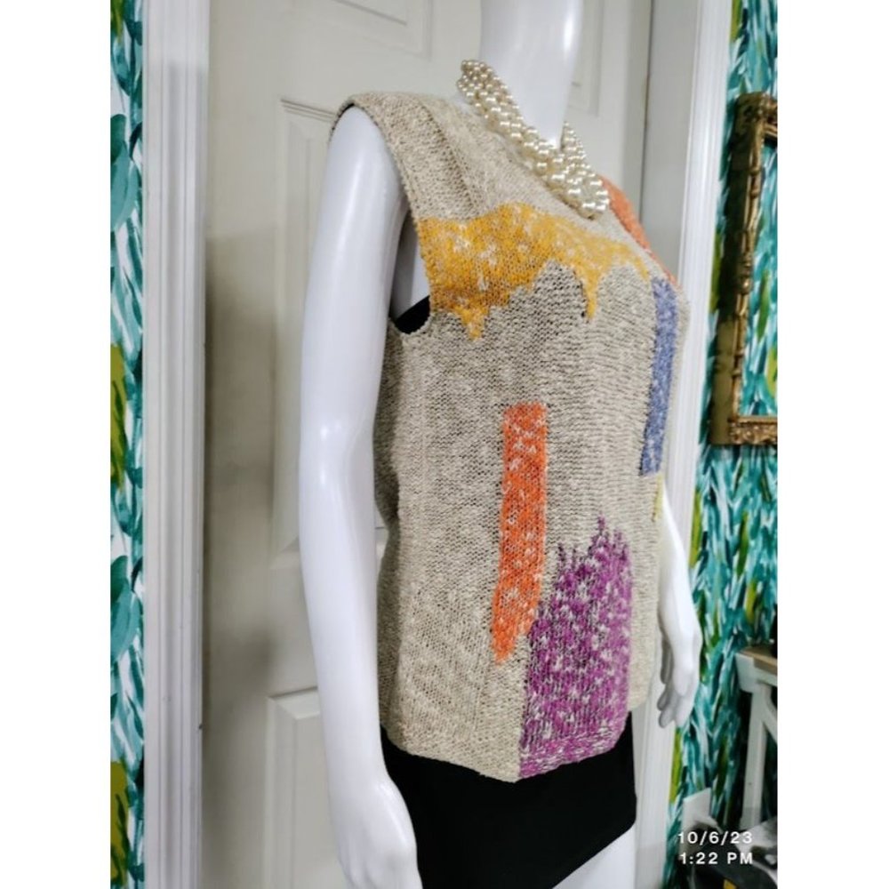 r.g. Arnold Vintage 80's Linen Blend Crochet Tank Top Colorblock Women Medium - Picture 4 of 9